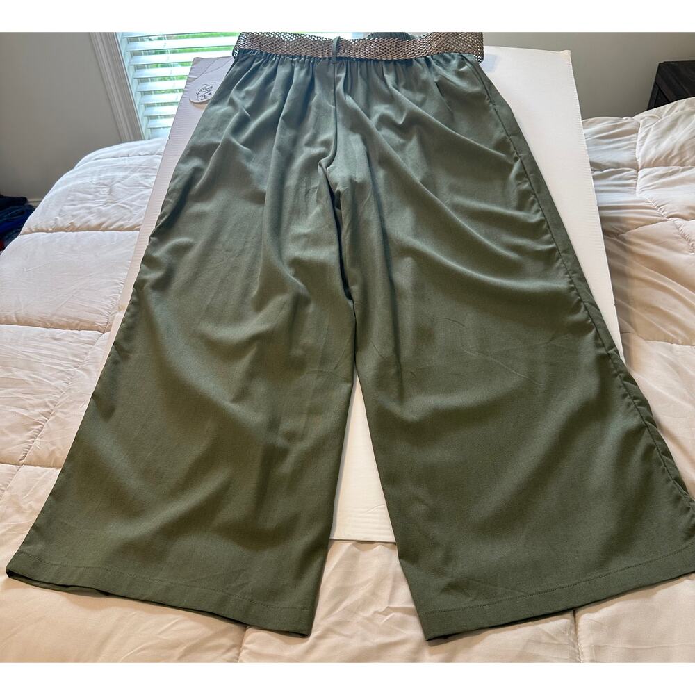 Jolie & Joy 2X Army Green Wide Leg Belted Capri Palazzo Pants NWT
